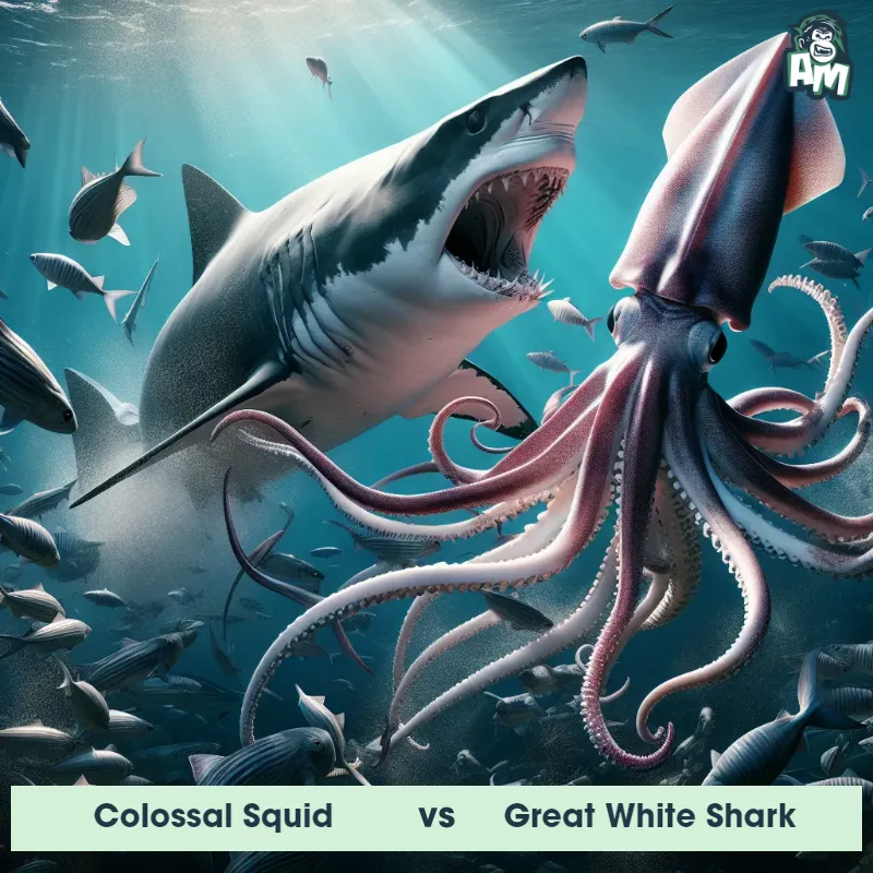 Colossal Squid vs Great White Shark, Battle, Great White Shark On The Offense - Animal Matchup