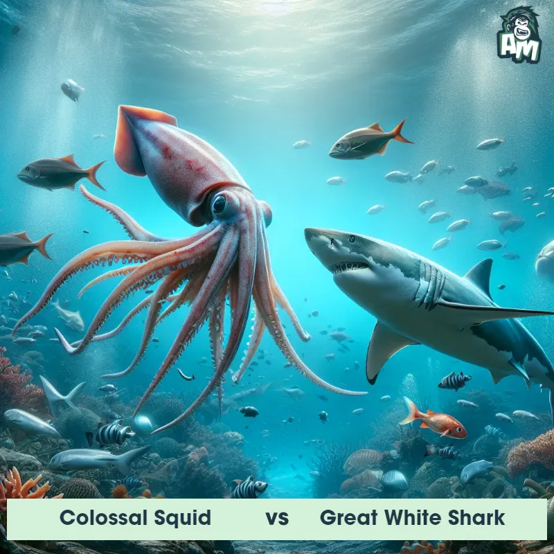 Colossal Squid vs Great White Shark, Chase, Colossal Squid On The Offense - Animal Matchup