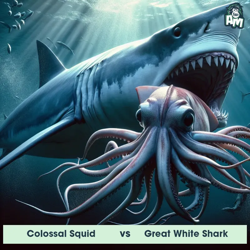 Colossal Squid vs Great White Shark, Chase, Great White Shark On The Offense - Animal Matchup