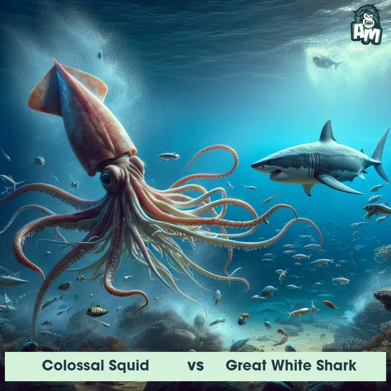 Colossal Squid vs Great White Shark, Fight, Colossal Squid On The Offense - Animal Matchup