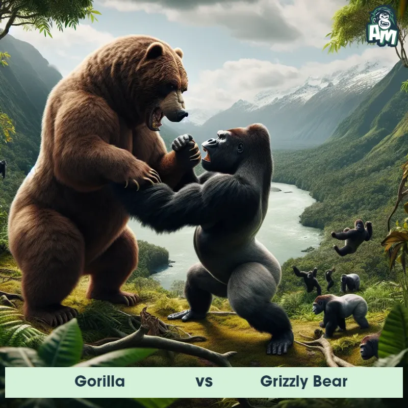 Gorilla vs Grizzly Bear, Wrestling, Grizzly Bear On The Offense - Animal Matchup