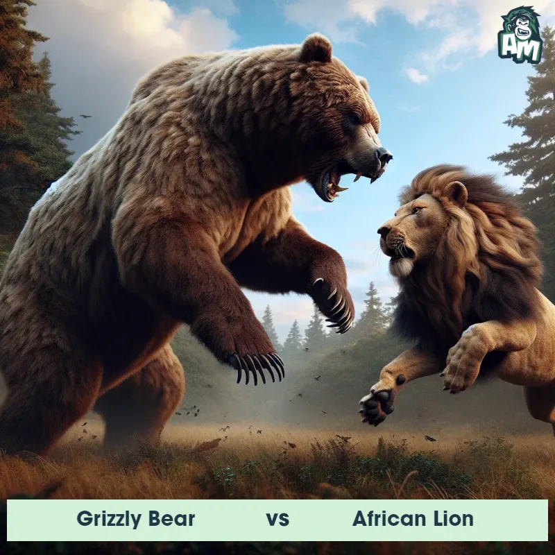Grizzly Bear vs African Lion, Fight, Grizzly Bear On The Offense - Animal Matchup