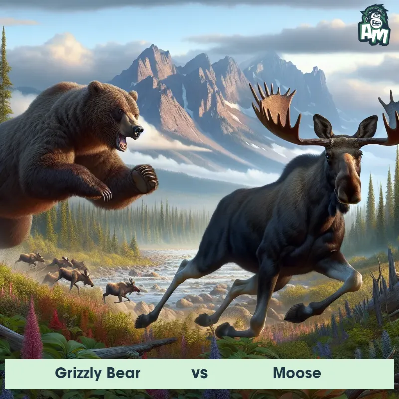 Grizzly Bear vs Moose, Chase, Moose On The Offense - Animal Matchup