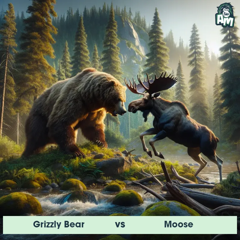 Grizzly Bear vs Moose, Fight, Moose On The Offense - Animal Matchup