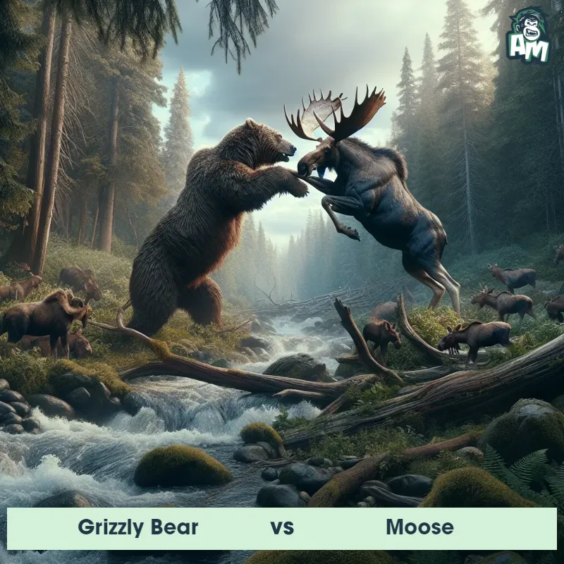 Grizzly Bear vs Moose, Wrestling, Moose On The Offense - Animal Matchup