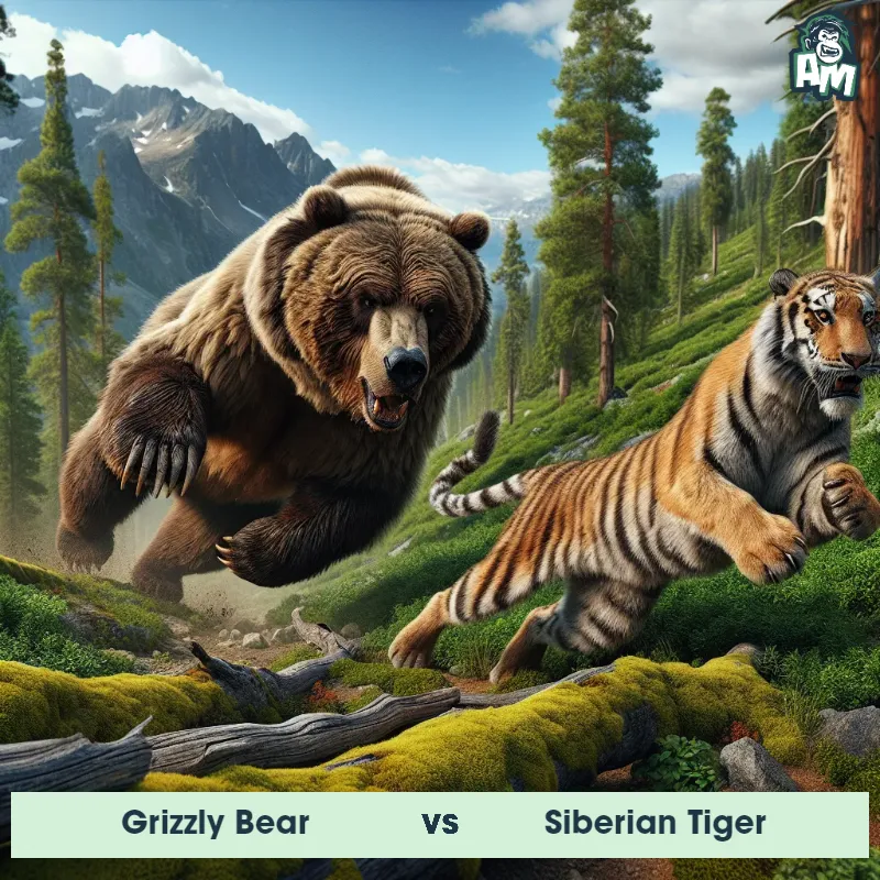 Grizzly Bear vs Siberian Tiger, Chase, Grizzly Bear On The Offense - Animal Matchup