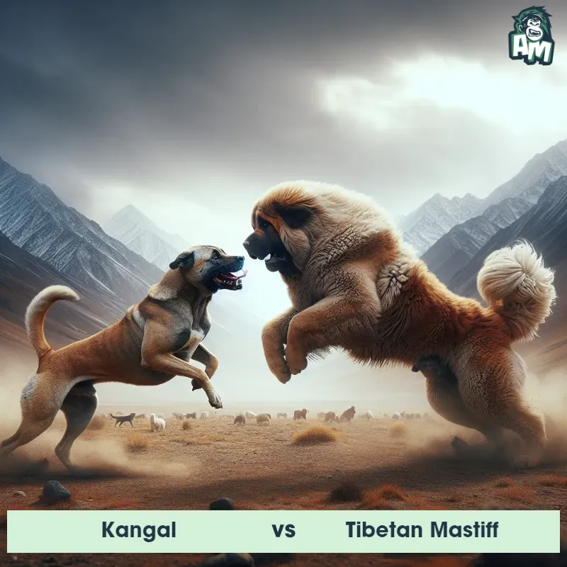 Kangal vs Tibetan Mastiff, Wrestling, Tibetan Mastiff On The Offense - Animal Matchup