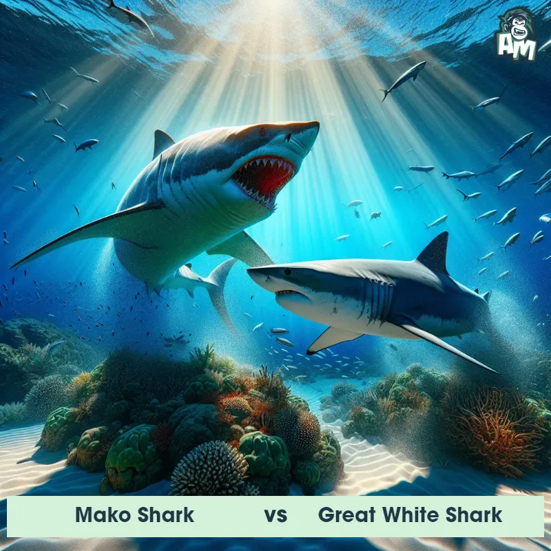 Mako Shark vs Great White Shark, Fight, Great White Shark On The Offense - Animal Matchup