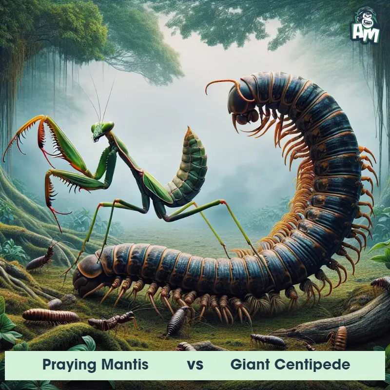 Praying Mantis vs Giant Centipede, Chase, Praying Mantis On The Offense - Animal Matchup