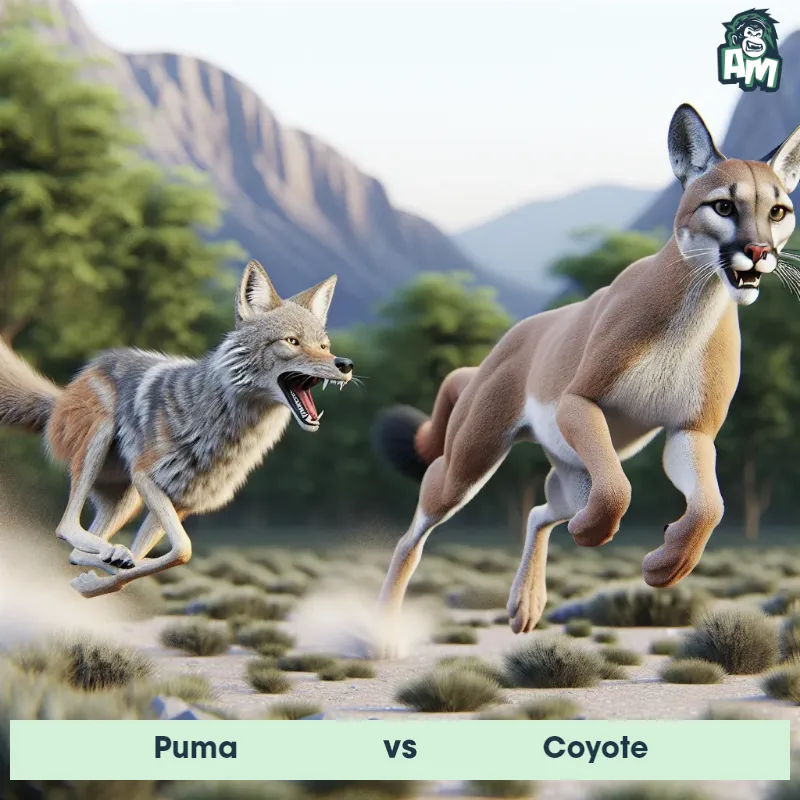 Puma vs Coyote, Chase, Coyote On The Offense - Animal Matchup