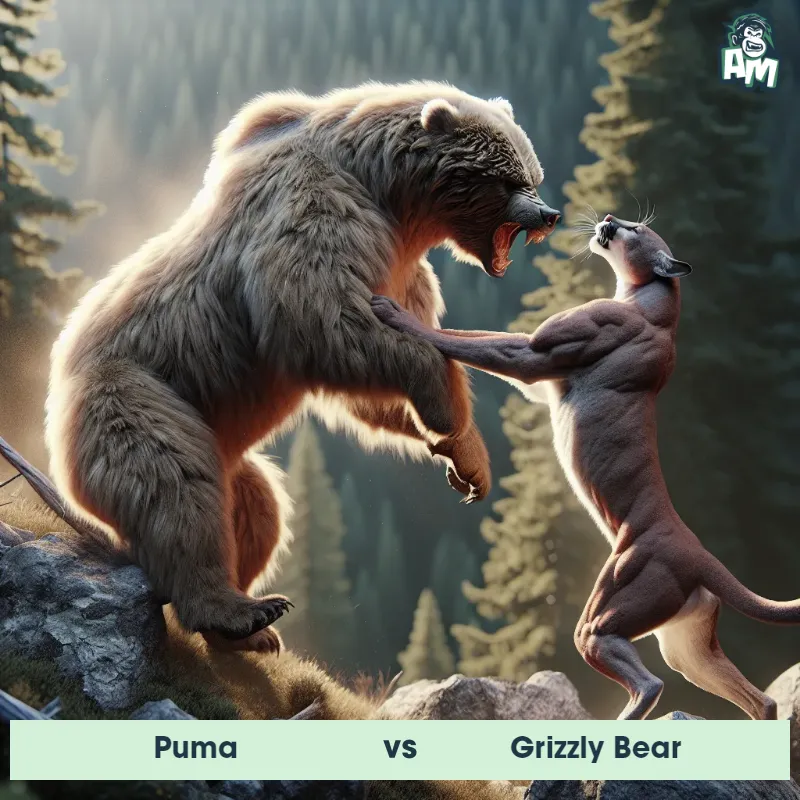Puma vs Grizzly Bear, Fight, Grizzly Bear On The Offense - Animal Matchup