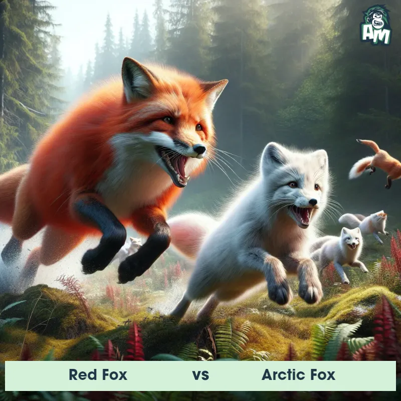 Red Fox vs Arctic Fox, Chase, Red Fox On The Offense - Animal Matchup