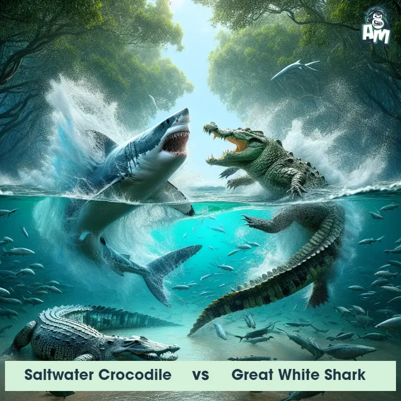 Saltwater Crocodile vs Great White Shark, Battle, Great White Shark On The Offense - Animal Matchup