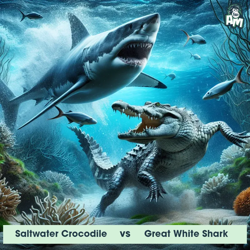 Saltwater Crocodile vs Great White Shark, Chase, Great White Shark On The Offense - Animal Matchup