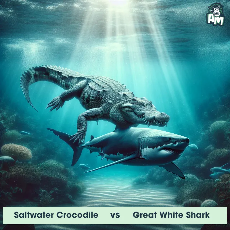 Saltwater Crocodile vs Great White Shark, Chase, Saltwater Crocodile On The Offense - Animal Matchup