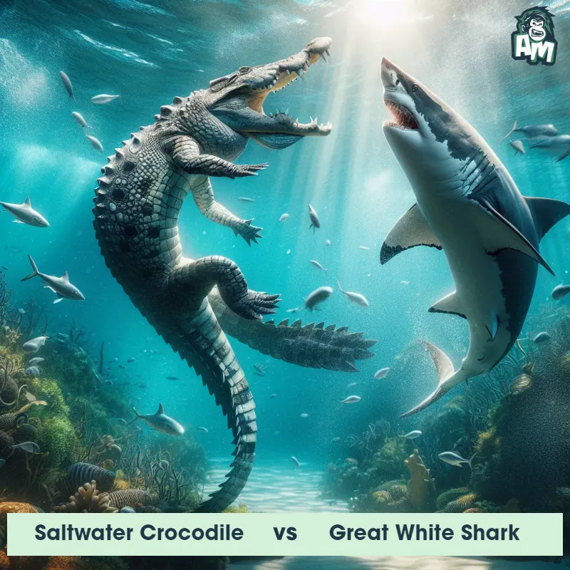 Saltwater Crocodile vs Great White Shark, Dance-off, Great White Shark On The Offense - Animal Matchup