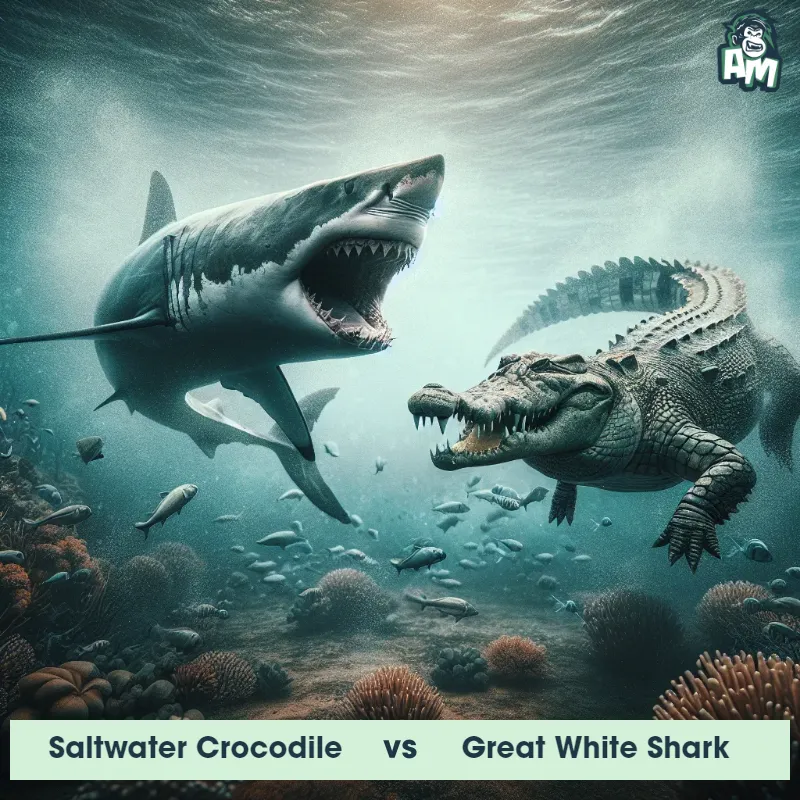 Saltwater Crocodile vs Great White Shark, Fight, Great White Shark On The Offense - Animal Matchup