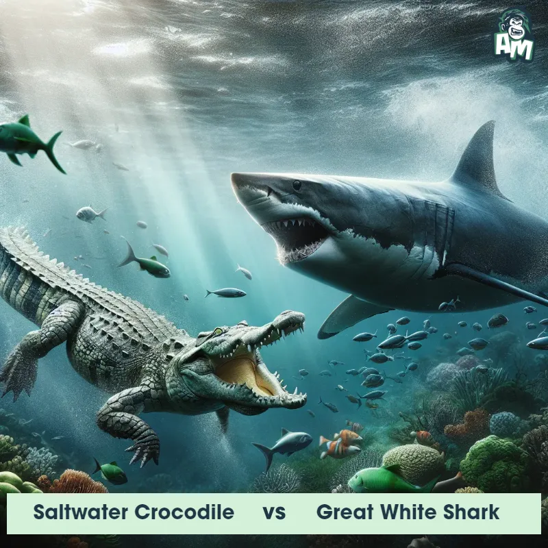 Saltwater Crocodile vs Great White Shark, Race, Saltwater Crocodile On The Offense - Animal Matchup