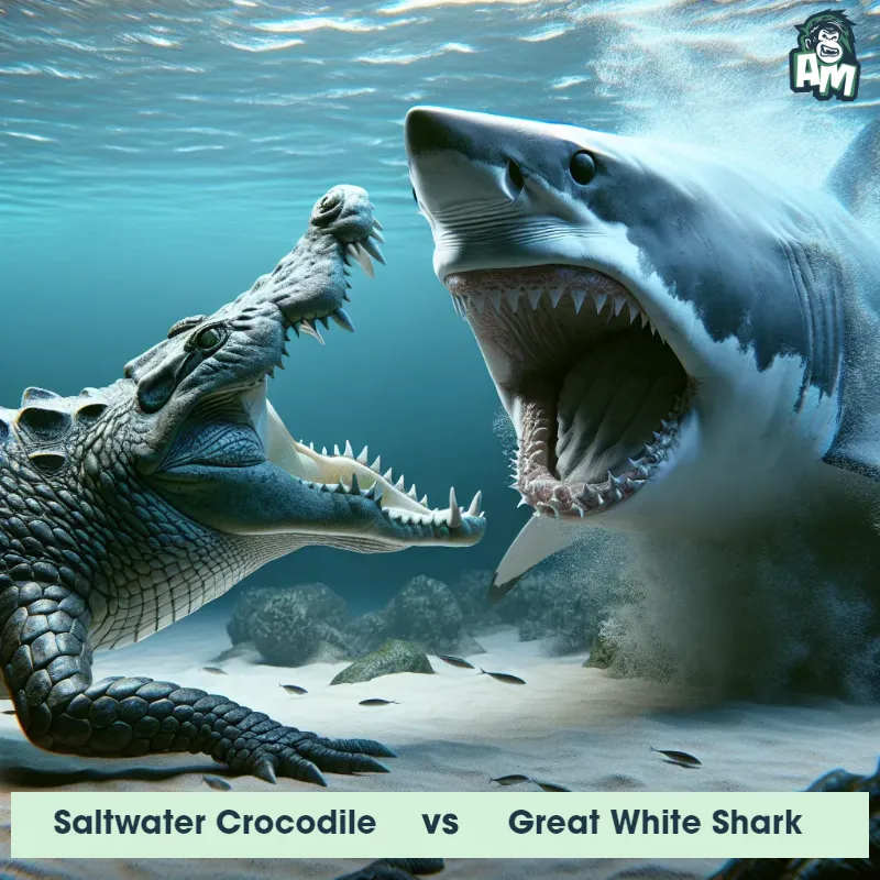 Saltwater Crocodile vs Great White Shark, Screaming, Great White Shark On The Offense - Animal Matchup