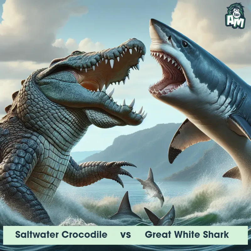 Saltwater Crocodile vs Great White Shark, Screaming, Saltwater Crocodile On The Offense - Animal Matchup