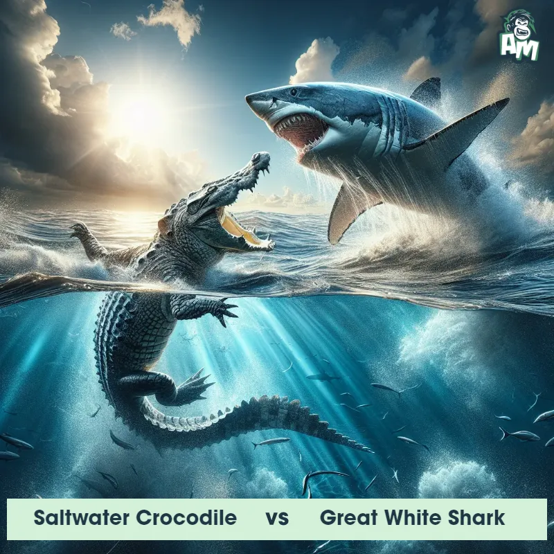 Saltwater Crocodile vs Great White Shark, Wrestling, Great White Shark On The Offense - Animal Matchup