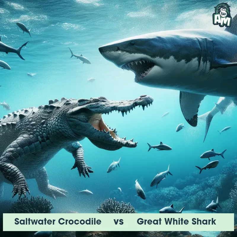 Saltwater Crocodile vs Great White Shark, Wrestling, Saltwater Crocodile On The Offense - Animal Matchup