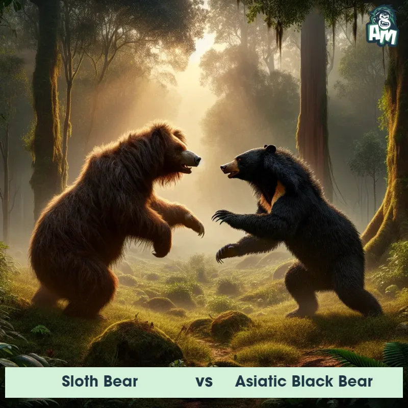Sloth Bear vs Asiatic Black Bear, Battle, Sloth Bear On The Offense - Animal Matchup