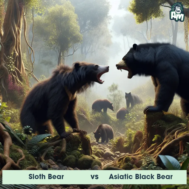 Sloth Bear vs Asiatic Black Bear, Screaming, Sloth Bear On The Offense - Animal Matchup