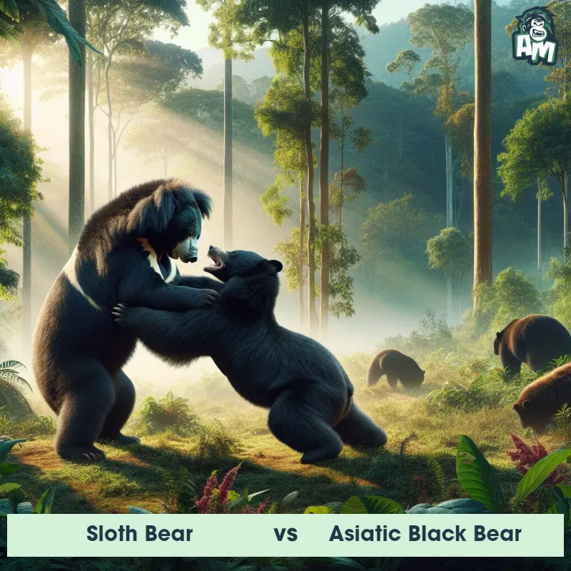 Sloth Bear vs Asiatic Black Bear, Wrestling, Sloth Bear On The Offense - Animal Matchup