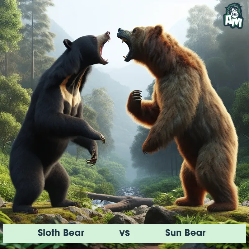 Sloth Bear vs Sun Bear, Screaming, Sun Bear On The Offense - Animal Matchup