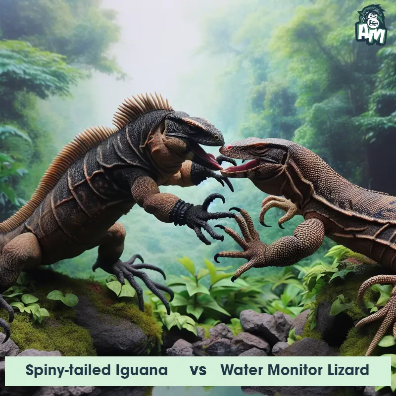 Spiny-tailed Iguana vs Water Monitor Lizard, Battle, Spiny-tailed Iguana On The Offense - Animal Matchup
