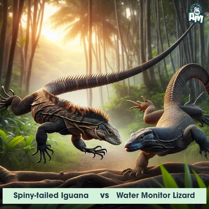 Spiny-tailed Iguana vs Water Monitor Lizard, Chase, Spiny-tailed Iguana On The Offense - Animal Matchup