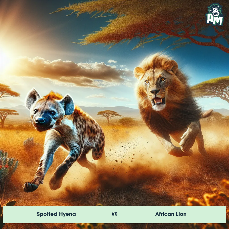 Spotted Hyena vs African Lion, Chase, Spotted Hyena On The Offense - Animal Matchup