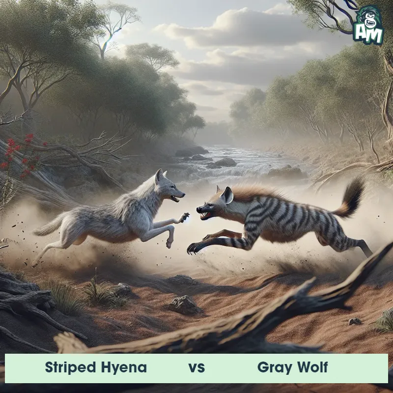 Striped Hyena vs Gray Wolf, Battle, Gray Wolf On The Offense - Animal Matchup