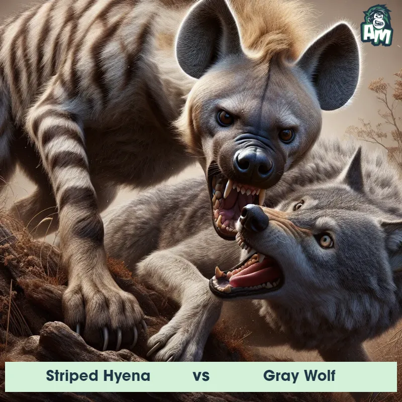 Striped Hyena vs Gray Wolf, Battle, Striped Hyena On The Offense - Animal Matchup