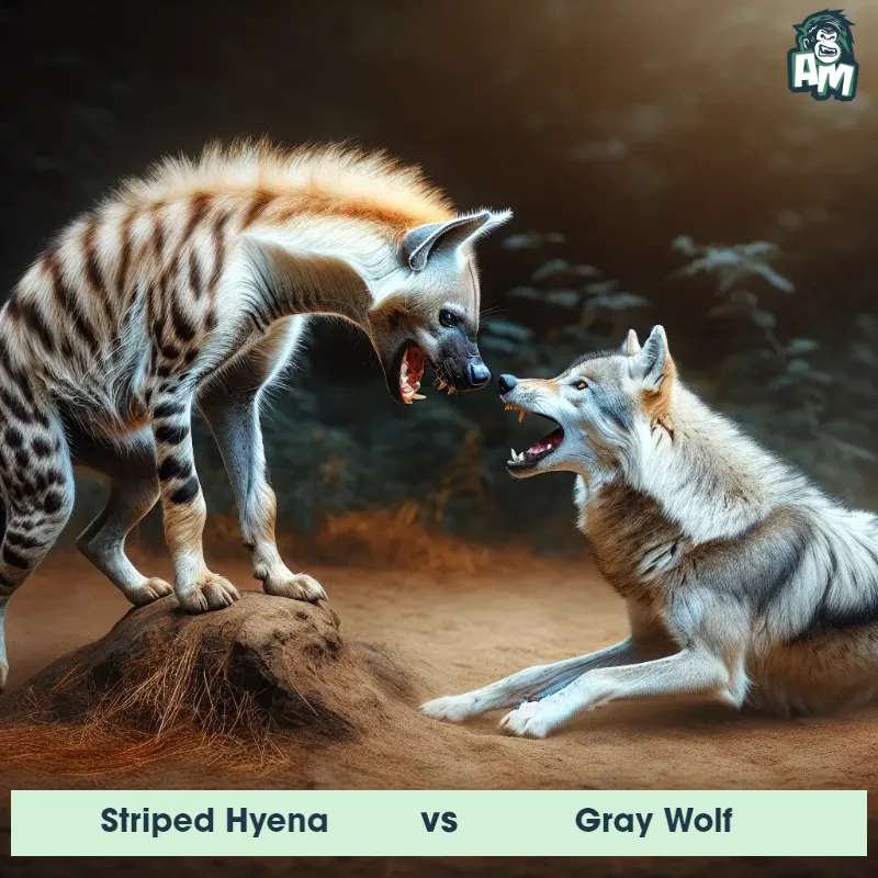 Striped Hyena vs Gray Wolf, Screaming, Striped Hyena On The Offense - Animal Matchup