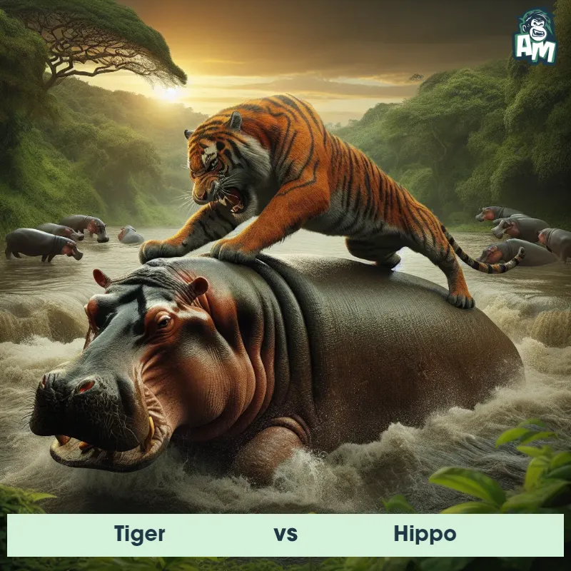 Tiger vs Hippo, Battle, Tiger On The Offense - Animal Matchup