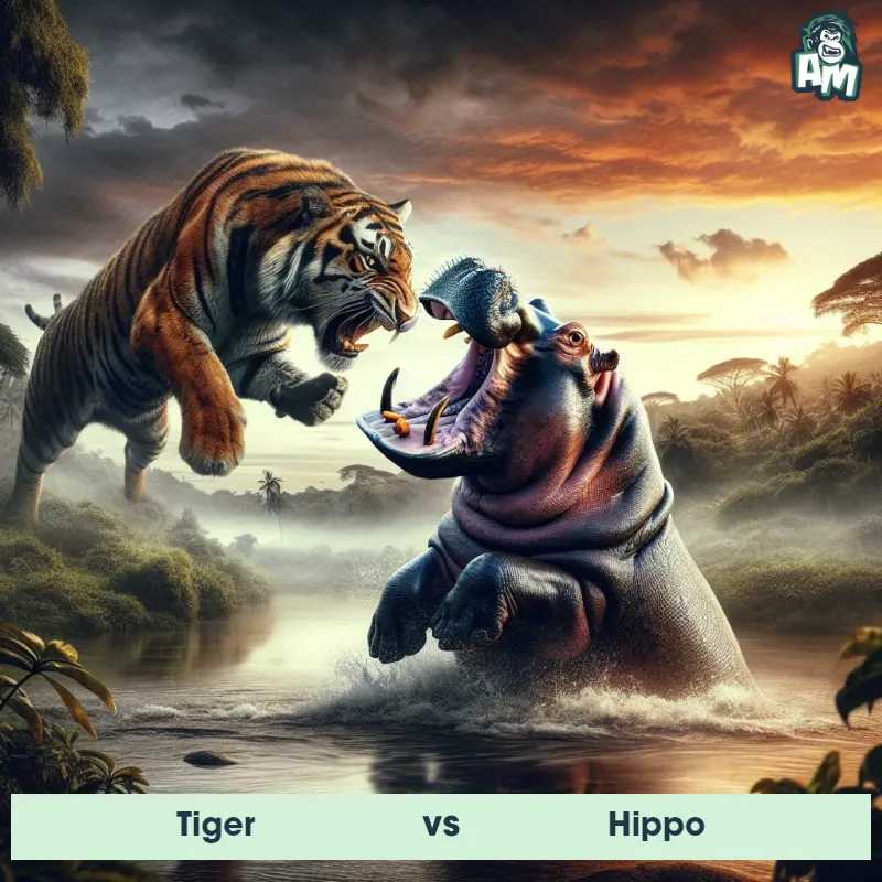Tiger vs Hippo, Fight, Hippo On The Offense - Animal Matchup
