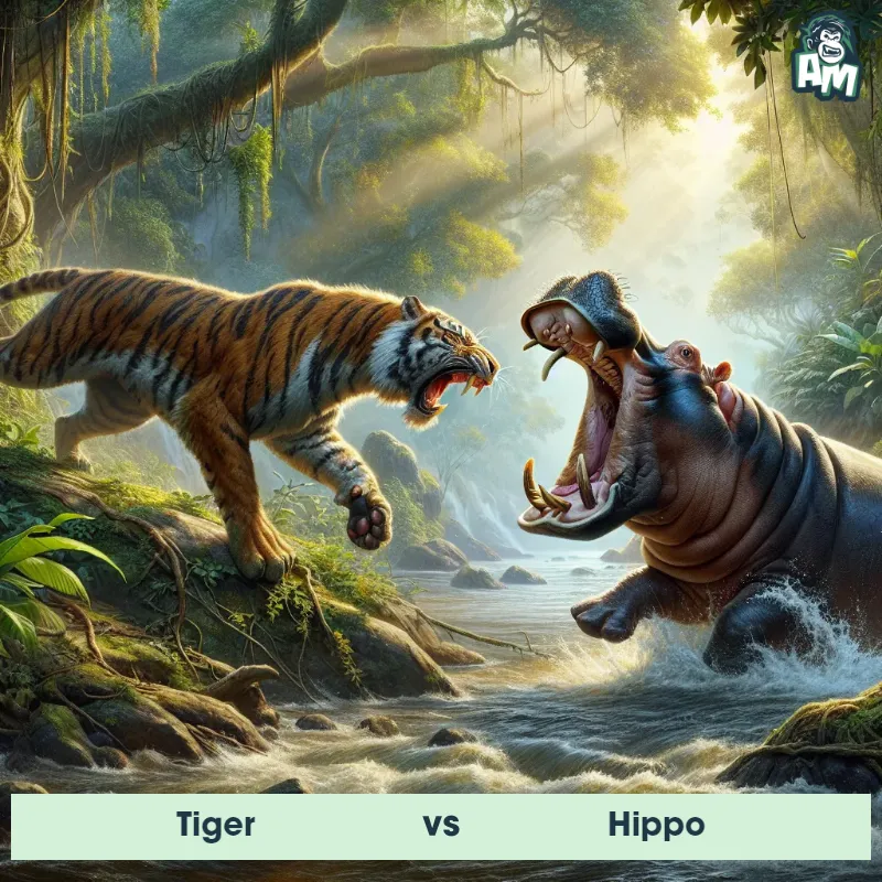 Tiger vs Hippo, Fight, Tiger On The Offense - Animal Matchup