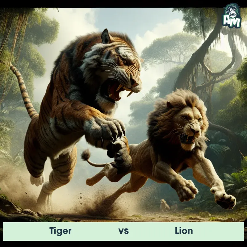 Tiger vs Lion, Chase, Tiger On The Offense - Animal Matchup