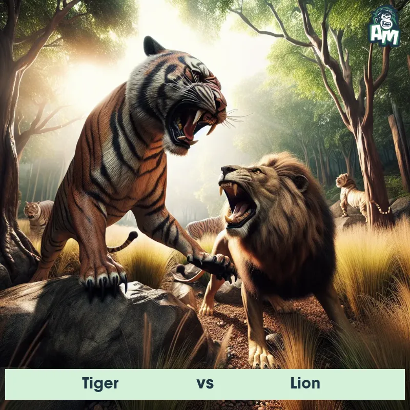 Tiger vs Lion, Screaming, Tiger On The Offense - Animal Matchup