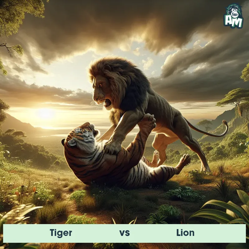 Tiger vs Lion, Wrestling, Lion On The Offense - Animal Matchup