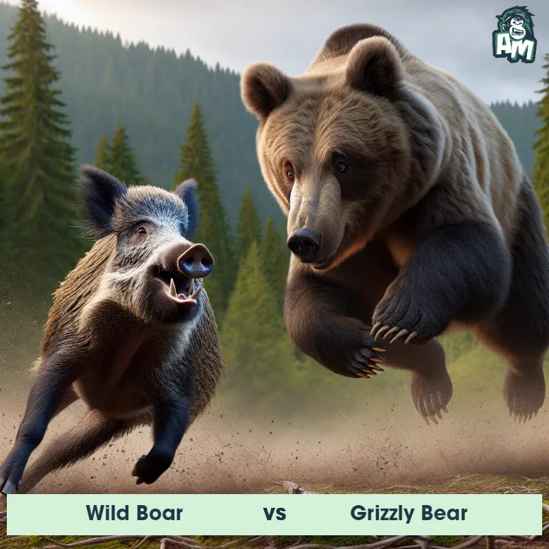 Wild Boar vs Grizzly Bear, Chase, Wild Boar On The Offense - Animal Matchup
