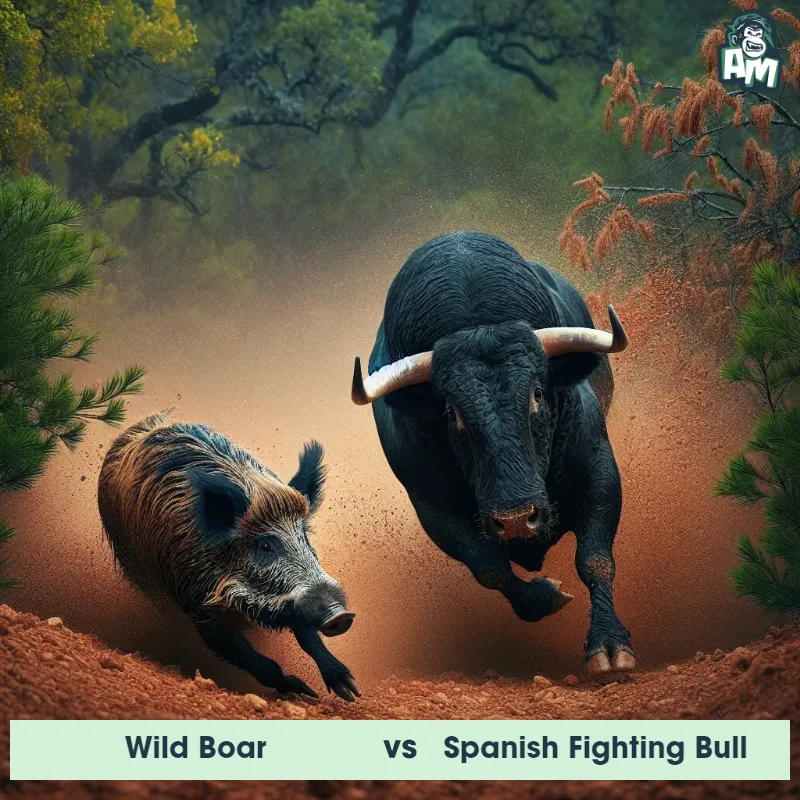 Wild Boar vs Spanish Fighting Bull, Chase, Wild Boar On The Offense - Animal Matchup