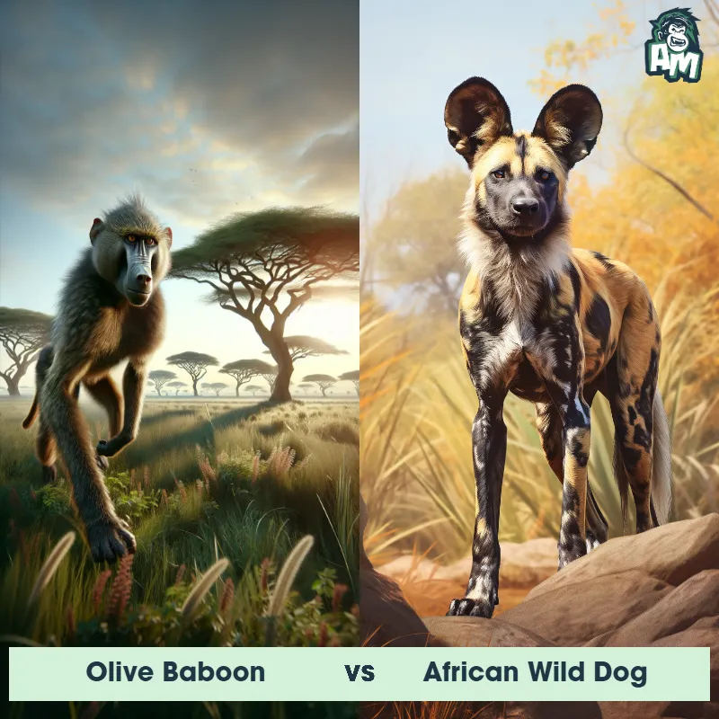 Olive Baboon vs African Wild Dog - Animal Matchup