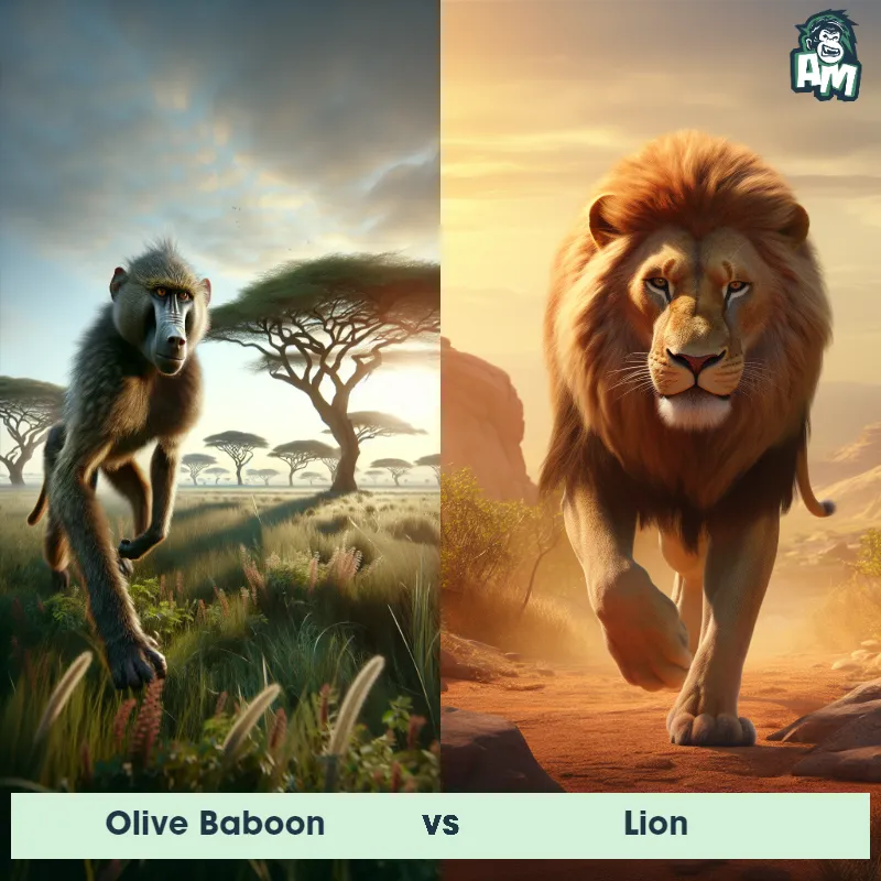 Olive Baboon vs Lion - Animal Matchup