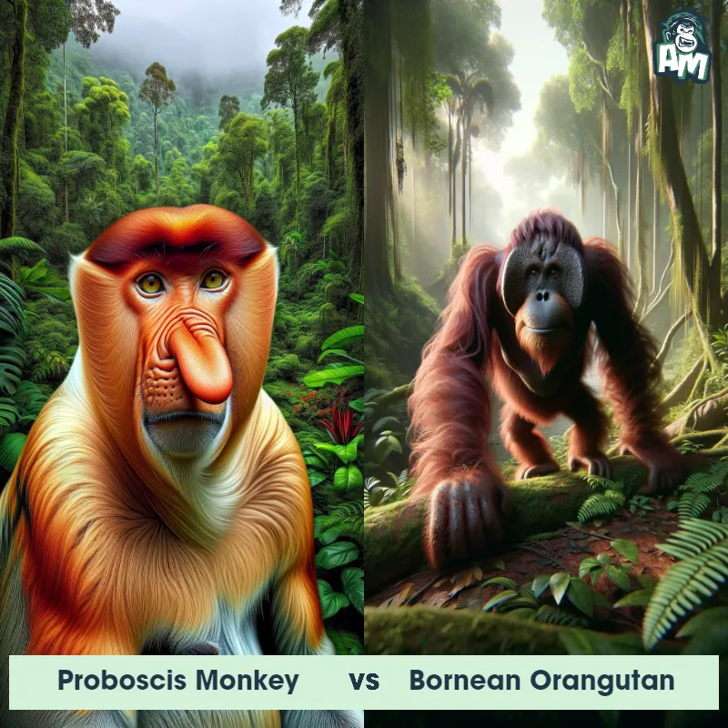 Proboscis Monkey vs Bornean Orangutan - Animal Matchup