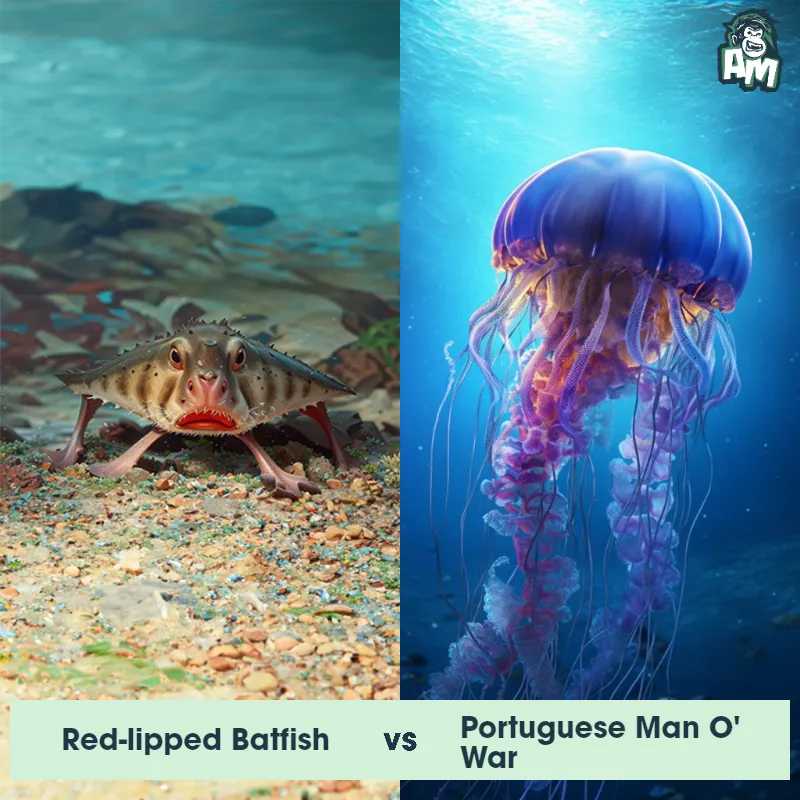 Red-lipped Batfish vs Portuguese Man O' War - Animal Matchup